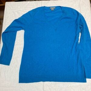 Ann Taylor Cashmere V-Neck Sweater in Bright Blue